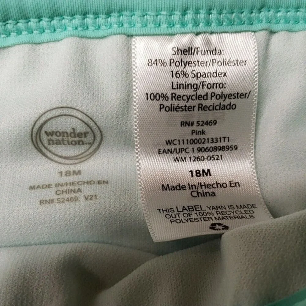 Wonder Nation Toddler Girl's Green Pink Tropical Bikini 18 Months